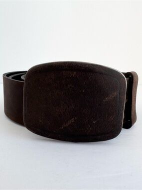 Aldo Genuine Leather Belt XL Wide Brown Distressed Statement Buckle Boho Unisex